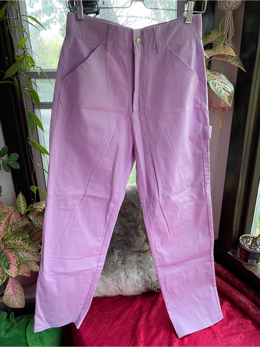 Light Purple High-Waisted Pants with Strap Detail, Small